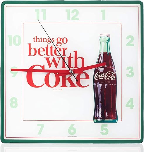 Mark Feldstein & Associates Coca Cola Bottle Things Go Better with, Analog Square Wall Clock - 11.81 Inch