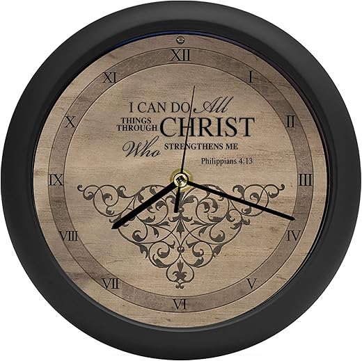 Mark Feldstein & Associates I Can Do All Things Inspirational Natural Brown 8 inch Three Hymn Sound Clock