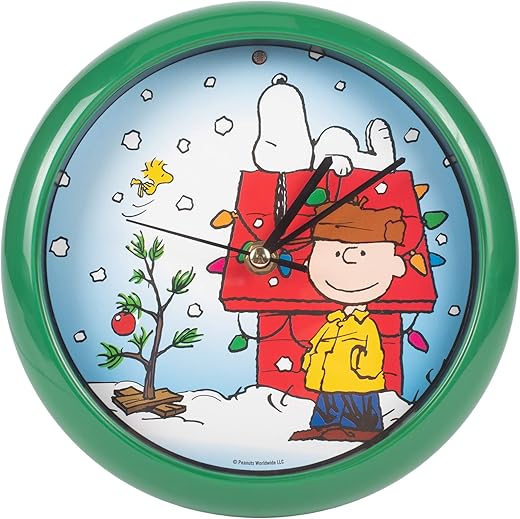 Mark Feldstein & Associates Peanuts Dog House Plays Carols Snowy Blue 8 x 8 Christmas Wall Clock