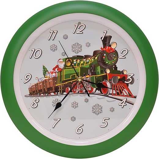 Mark Feldstein & Associates Santa Claus Holiday Train Christmas Carol Sound Clock, 13 Inch, Green