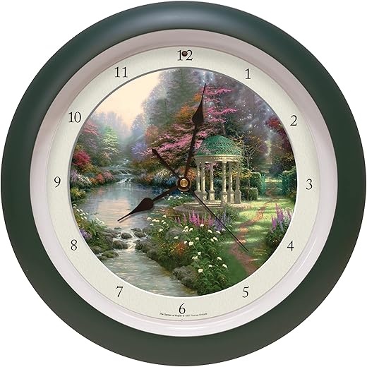 Mark Feldstein & Associates Thomas Kinkade Garden of Prayer Soothing Nature Sounds Wall Clock, 13 Inch, Green