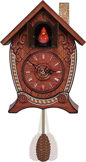 Mark Feldstein & Associates Traditional Chalet Style Singing Cardinal Tabletop Wall Sound Cuckoo Clock