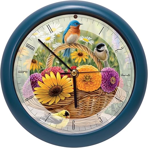 Mark Feldstein & Associates Wild Wings Rosemary Millette Summer Bouquet Clock with Original Bird Sounds, 8