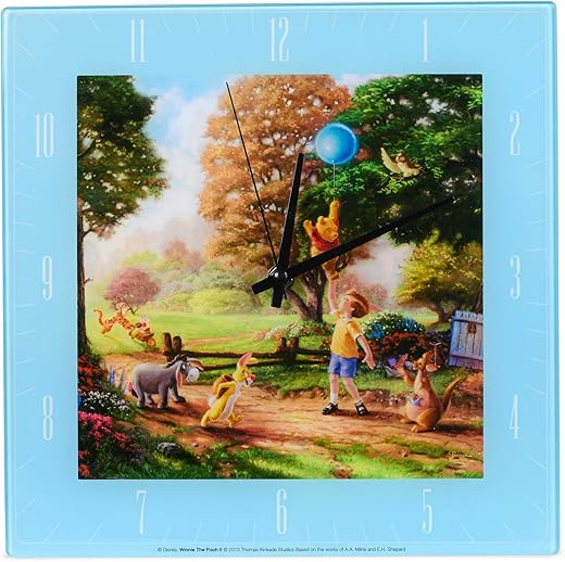 Mark Feldstein & Associates Winnie The Pooh Disney Kinkade Sky Blue 11 inch Glass Square Wall Clock