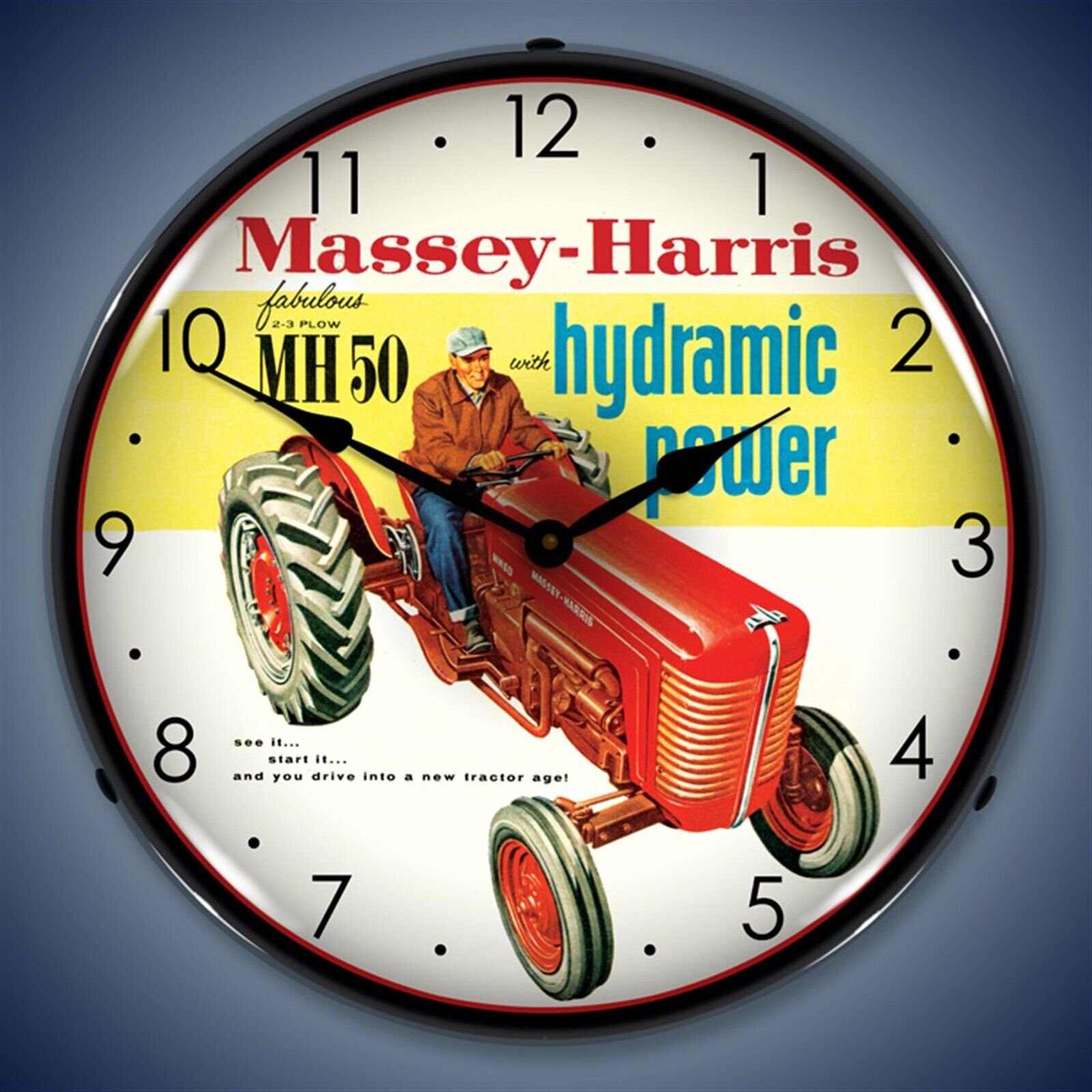 Massey-Harris Farm Tractor Wall Clock, LED Lighted