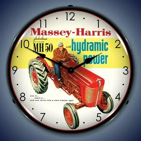 Massey-Harris Farm Tractor Wall Clock, Lighted