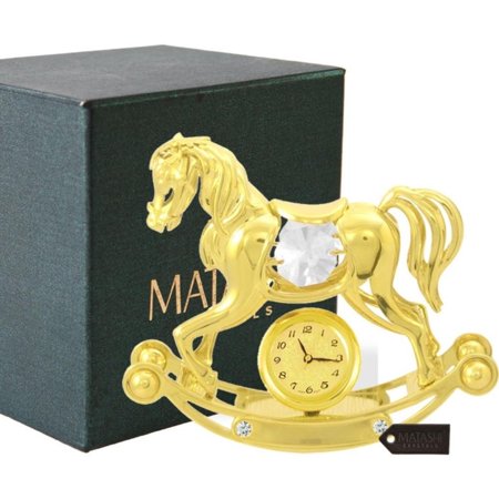 Matashi 24K Gold Plated w/ Crystal Rocking Horse Desk Clock Ornament