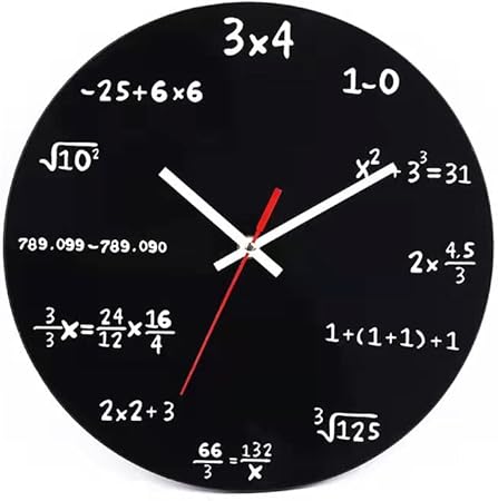 Math Wall Clock 12-Inch - Unique Art Design - Mathematical Equations Wall Clock for Classroom, Home, Office(3.4)