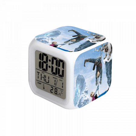 MAYUJIAASE Digital Alarm Clock for Kids, Cartoon Frozen Pattern 7 LED Color Changing Wake Up Clock with Thermometer Function and Night Light, Gift for Boys Girls A93-581 NZ924-581