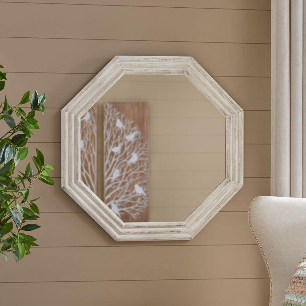 Medium Modern Octagon White Wooden Framed Mirror (30 in. W x 30...