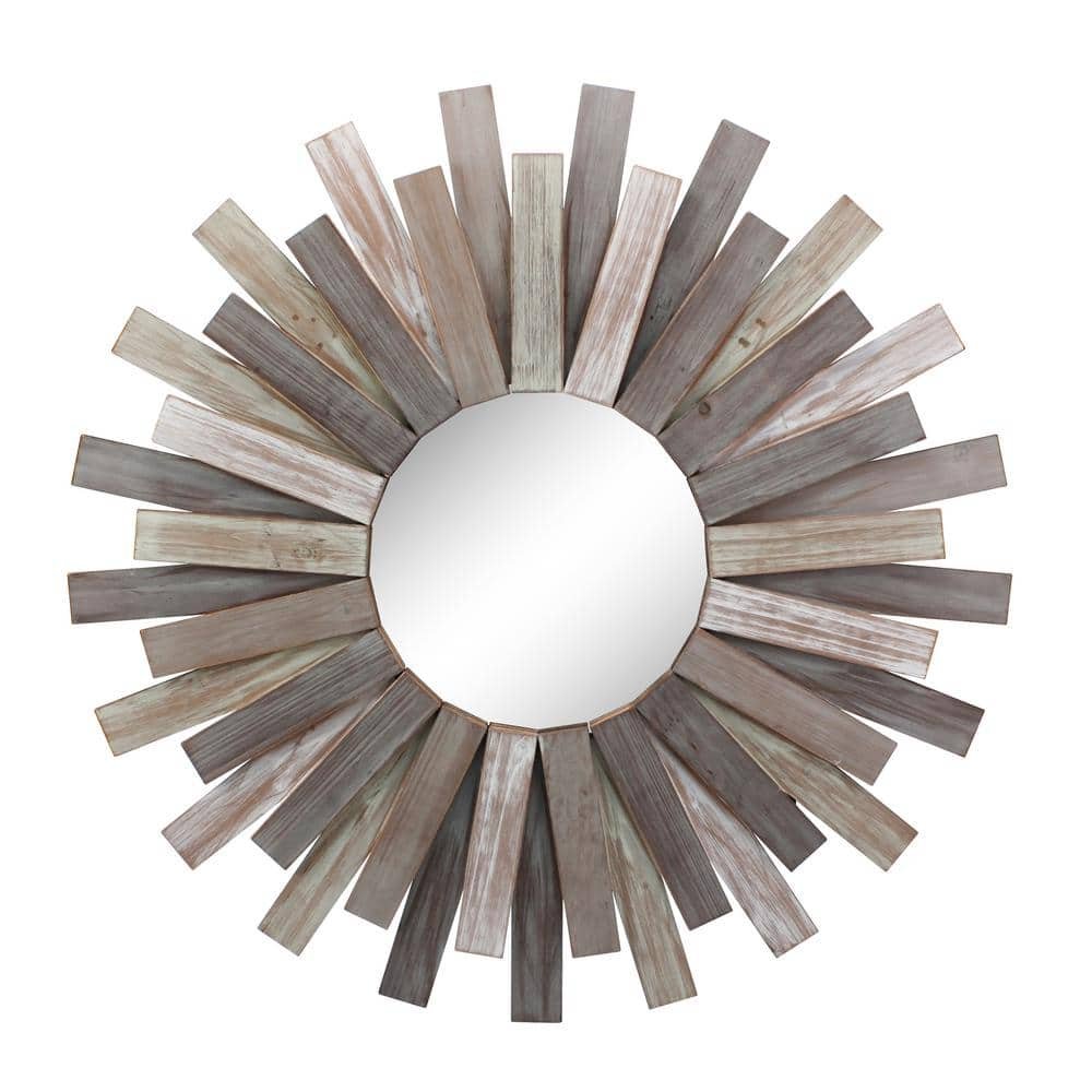Medium Round Brown Contemporary Mirror (31 in. H x 31 in. W)