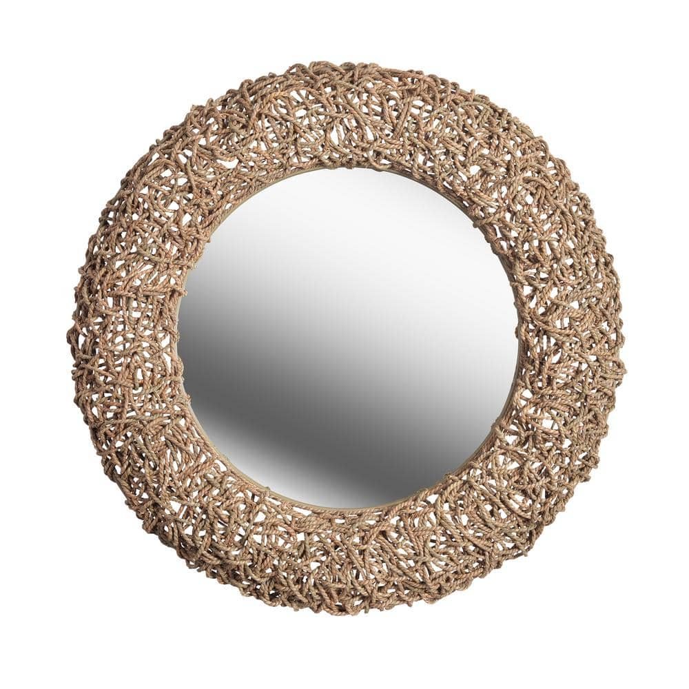 Medium Round Natural Rope Hooks Casual Mirror (33 in. H x 33...