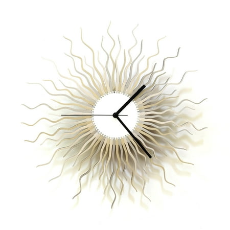 Medusa Silver - 16 in Silver / Grey Large Analog Wall Clock with Silent Movement, Battery Operated Sunburst Clock from ardeola