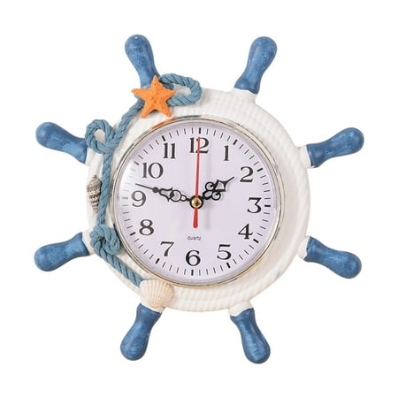 Meiiso Discounted Stock! Wall Clock, Nautical Beach Wheel Wall Clock Maritime Time Clock Home Wall Decoration Household Supplies, 8.58*8.58*1.17In