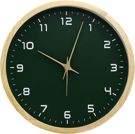 MEIRED Wooden Wall Clock 12 Inch Silent Non Ticking Wall Clocks Battery Operated Wood Analog Retro Round Clock Decorative for Kitchen,Home,Living Room,Classroom, Log Green