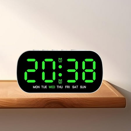 Menolana LED Digital Alarm Clock 5 Level Adjustable Light Home Decor Desktop Clock Calendar Clock for Bedroom NightStand Shelf Bedside Green