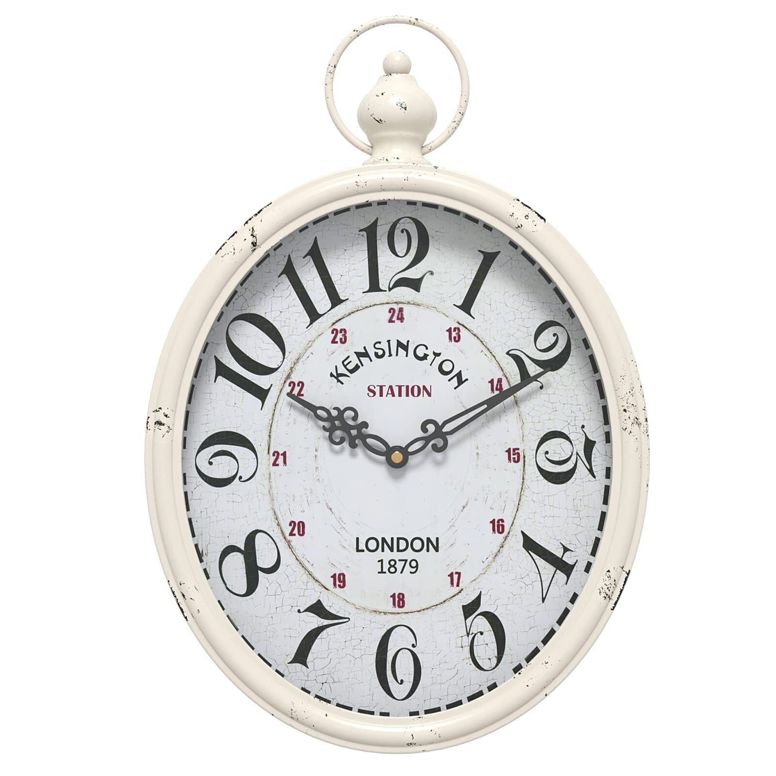 Menterry Oval Retro Wall Clock, Rustic Vintage Style, White Antique Design, B...