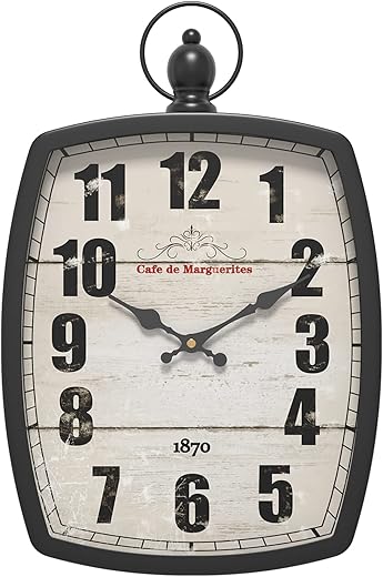 Menterry Rectangle Retro Large Wall Clock, Old-Fashioned Vintage Design, Black Antique Style, Battery Operated Silent Decor Wall Clocks for Farmhouse,Kitchen,Office (15.5