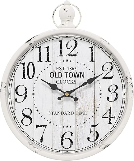 Menterry Retro Round Wall Clock. White Vintage Antique Style. Battery Operated Silent Wall Clocks for Farmhouse,Bathroom,Kitchen,Bedroom,Office, (11.8