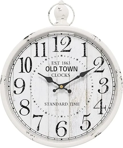 Menterry Retro Round Wall Clock. White Vintage Antique Style. Battery Operated Silent Wall Clocks for Farmhouse,Bathroom,Kitchen,Bedroom,Office, (11.8 H x 9.3 W)