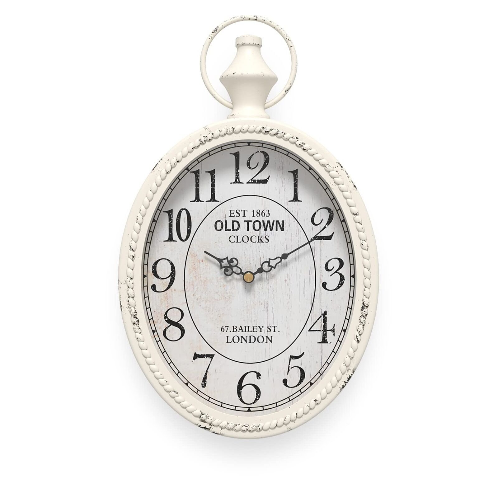 Menterry Small Oval Wall Clock, Antique Old Design, White Vintage Style, Batt...