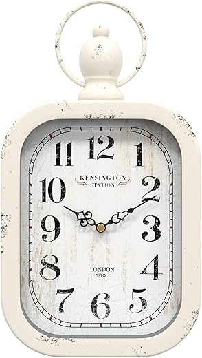 Menterry Small Retro Rectangle Wall Clock, White Antique Vintage Style, Battery Operated Silent Decor Wall Clocks for Farmhouse,Bedroom,Kitchen,Bathroom (11