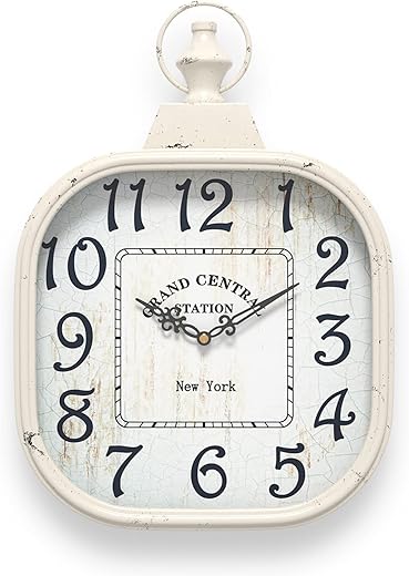 Menterry Square Retro Wall Clock. Old-Fashioned Antique Design Vintage Style. Battery Operated Silent Decor Wall Clocks for Living Room,Farmhouse,Kitchen,Office (14.3 H x 10 W) (White)