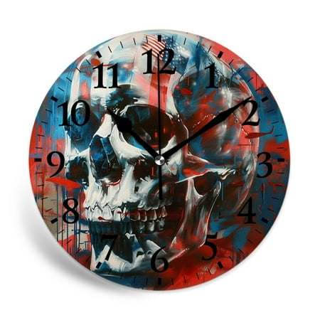 MEOSLZUT 10 inch Round Wall Clock,American Flag Paint Splash Skull Day of The Dead Gorgeous,Silent Non Ticking Wall Clocks for Living Room Kitchen Bedroom