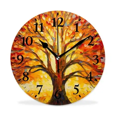 MEOSLZUT 10 inch Round Wall Clock,Autumn Tree in Sun Landscape Lovely Pictures,Silent Non Ticking Wall Clocks for Living Room Kitchen Bedroom