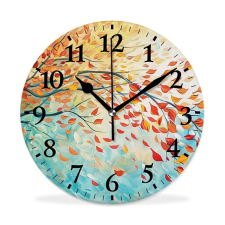 MEOSLZUT 10 inch Round Wall Clock,Beautiful Colorful Autumn Tree Picture Elegant,Silent Non Ticking Wall Clocks for Living Room Kitchen Bedroom