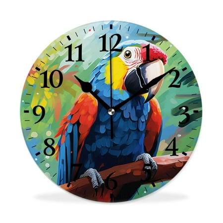 MEOSLZUT 10 inch Round Wall Clock,Bird Parrot forest Watercolor Elegant,Silent Non Ticking Wall Clocks for Living Room Kitchen Bedroom