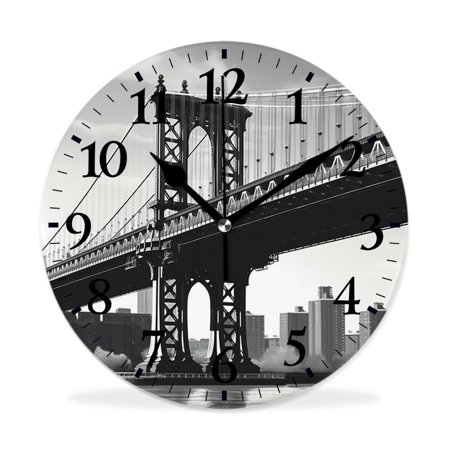 MEOSLZUT 10 inch Round Wall Clock,Bridge of New York Vintage East River Pattern,Silent Non Ticking Wall Clocks for Living Room Kitchen Bedroom