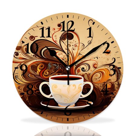 MEOSLZUT 10 inch Round Wall Clock,Coffee Bean Coffee Picture,Silent Non Ticking Wall Clocks for Living Room Kitchen Bedroom