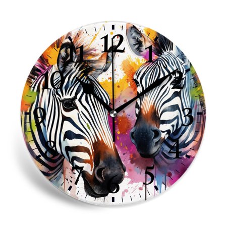 MEOSLZUT 10 inch Round Wall Clock,Colorful Zebra Animal Watercolor Texture Rainbow Fashion Print Art,Silent Non Ticking Wall Clocks for Living Room Kitchen Bedroom