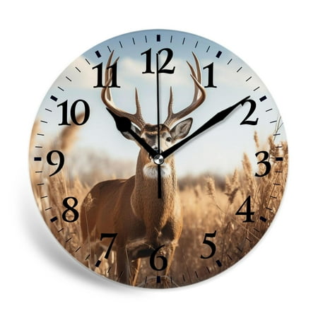 MEOSLZUT 10 inch Round Wall Clock,Cute Deer Landscape Nature Vintage Art,Silent Non Ticking Wall Clocks for Living Room Kitchen Bedroom