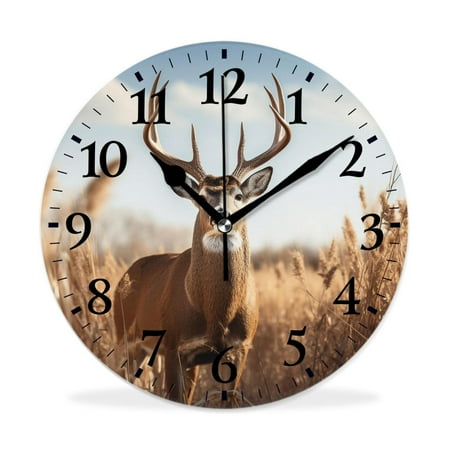 MEOSLZUT 10 inch Round Wall Clock,Cute Deer Landscape Nature Vintage Art,Silent Non Ticking Wall Clocks for Living Room Kitchen Bedroom