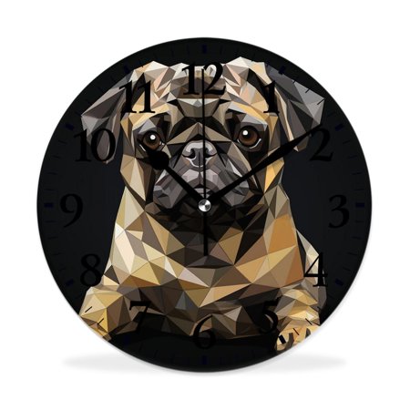 MEOSLZUT 10 inch Round Wall Clock,Cute Pug Dog Face Animal Print Picture,Silent Non Ticking Wall Clocks for Living Room Kitchen Bedroom