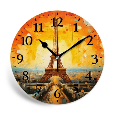 MEOSLZUT 10 inch Round Wall Clock,Eiffel Tower in Paris Autumn Elegant,Silent Non Ticking Wall Clocks for Living Room Kitchen Bedroom