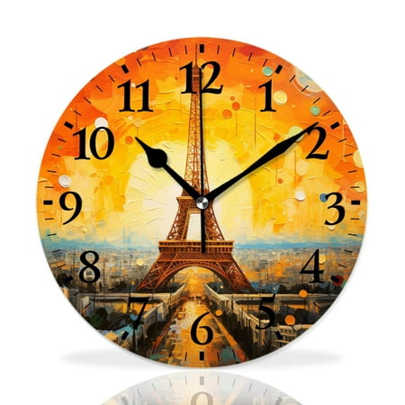 MEOSLZUT 10 inch Round Wall Clock,Eiffel Tower in Paris Autumn Elegant,Silent Non Ticking Wall Clocks for Living Room Kitchen Bedroom