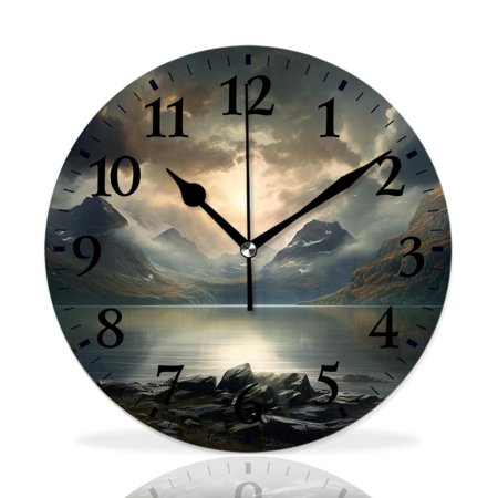 MEOSLZUT 10 inch Round Wall Clock,Fantasy Image of Dark Surreal Landscape Sunbeams Over Style,Silent Non Ticking Wall Clocks for Living Room Kitchen Bedroom