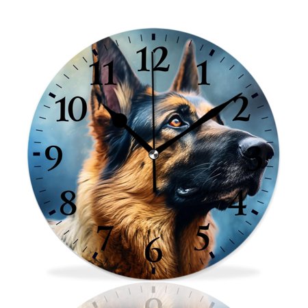 MEOSLZUT 10 inch Round Wall Clock,German Shepherd Dog Vintage Lovely,Silent Non Ticking Wall Clocks for Living Room Kitchen Bedroom