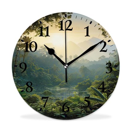 MEOSLZUT 10 inch Round Wall Clock,Green Tropical Wildlife Nature forest with Branches Adorable,Silent Non Ticking Wall Clocks for Living Room Kitchen Bedroom