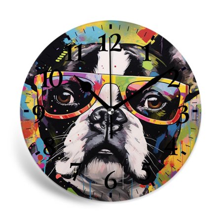 MEOSLZUT 10 inch Round Wall Clock,Multicolor French Bulldog Sunglasses Style,Silent Non Ticking Wall Clocks for Living Room Kitchen Bedroom