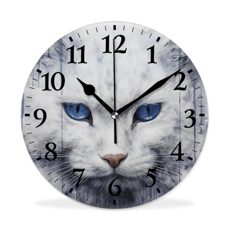 MEOSLZUT 10 inch Round Wall Clock,Navy Blue Kitty Paint with Distressed Color Adorable,Silent Non Ticking Wall Clocks for Living Room Kitchen Bedroom