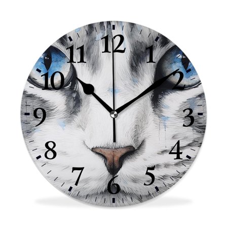 MEOSLZUT 10 inch Round Wall Clock,Navy Blue Kitty Paint with Distressed Color Multicolor,Silent Non Ticking Wall Clocks for Living Room Kitchen Bedroom