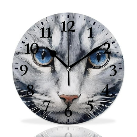 MEOSLZUT 10 inch Round Wall Clock,Navy Blue Kitty Paint with Distressed Color Art,Silent Non Ticking Wall Clocks for Living Room Kitchen Bedroom