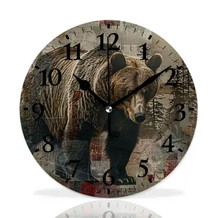 MEOSLZUT 10 inch Round Wall Clock,Rustic Lodge Moose Deer Multicolor,Silent Non Ticking Wall Clocks for Living Room Kitchen Bedroom