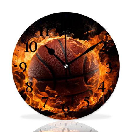 MEOSLZUT 10 inch Round Wall Clock,Sports Basketball Lover Ball Speed Shoot Print,Silent Non Ticking Wall Clocks for Living Room Kitchen Bedroom