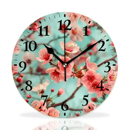 MEOSLZUT 10 inch Round Wall Clock,Vintage Spring Japanese Flower Plant Lovely,Silent Non Ticking Wall Clocks for Living Room Kitchen Bedroom