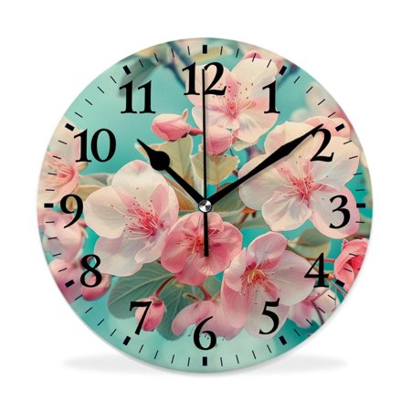 MEOSLZUT 10 inch Round Wall Clock,Vintage Spring Japanese Flower Plant Stunning,Silent Non Ticking Wall Clocks for Living Room Kitchen Bedroom